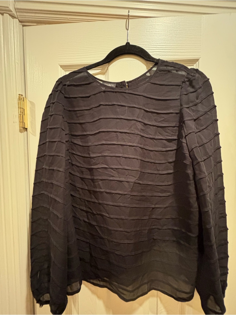 Talbots Black Layered Sheer Ruffle Blouse
